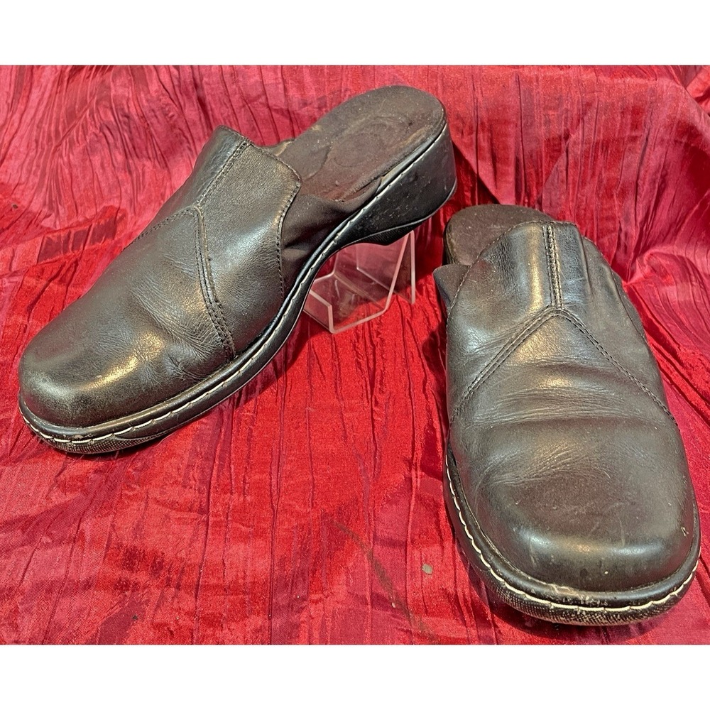 Womens Cobbie Cuddlers Black Leather Clog Slip On Comfort Mule Shoes sz 8.5W